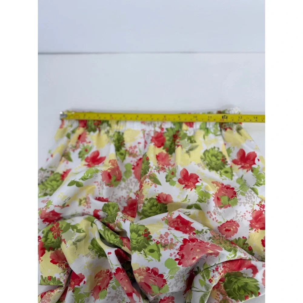 Alia Womens Floral Cropped Pants Red Green Yellow Elastic Waist Sz 8 Wide Leg